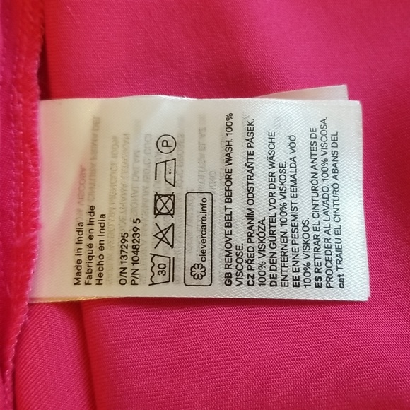 H&M Linen Tie Belt Midi Pink Long Puff Sleeve V Neck Dress Size Extra La… - Picture 11 of 12